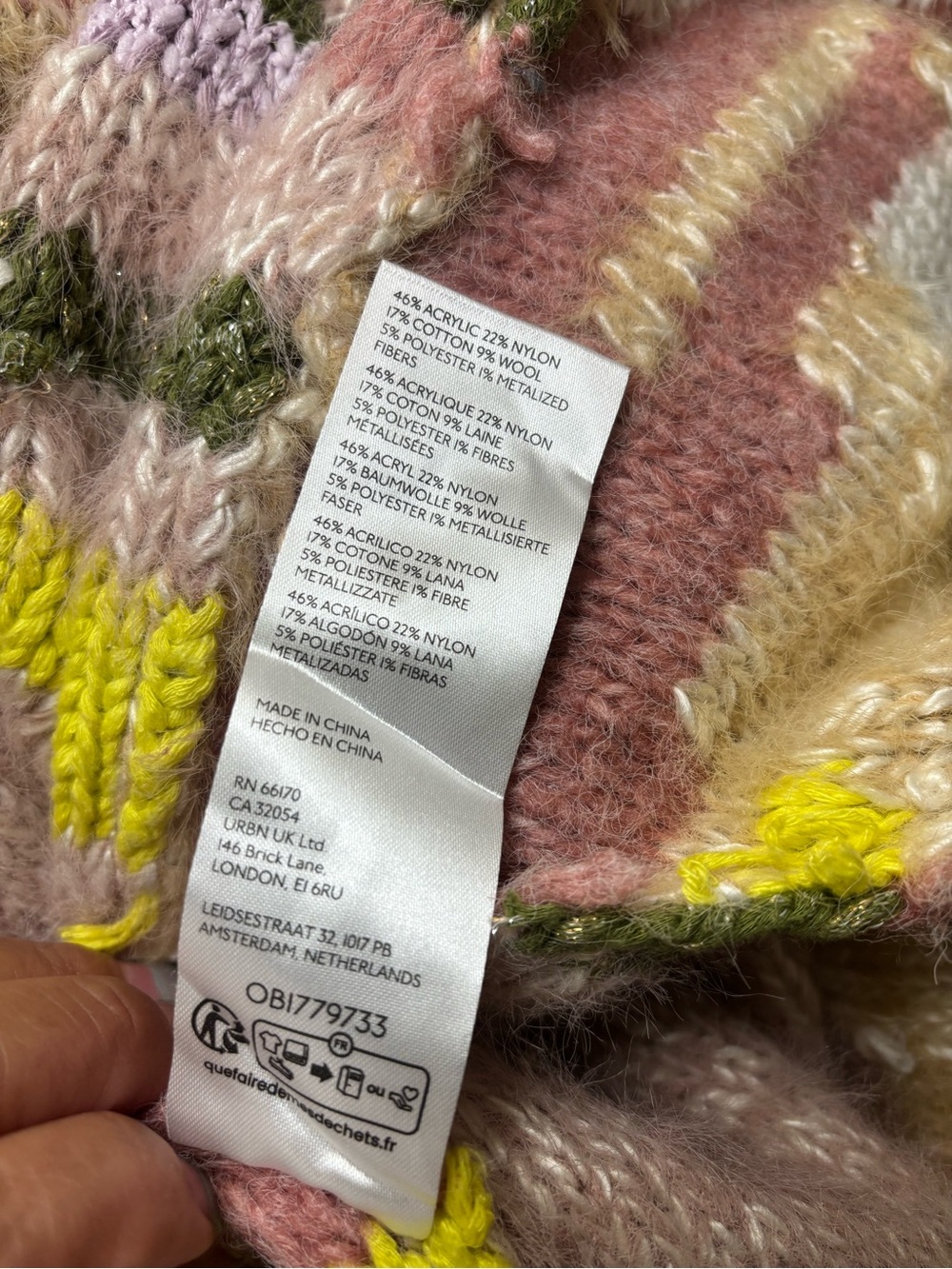 Pilcro Multicolor Fuzzy Knit Crewneck Sweater in Beige, Pink & Olive - Picture 4 of 4